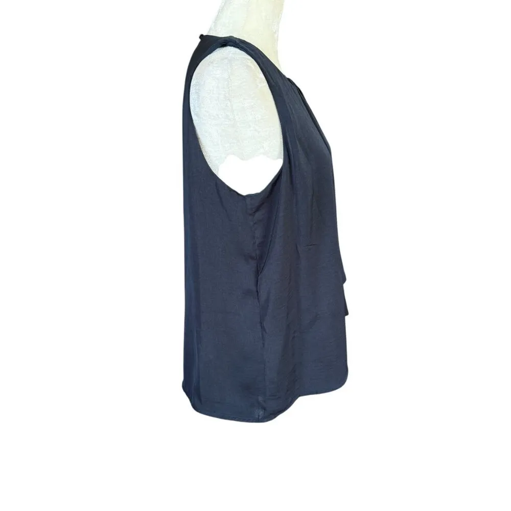 Banana Republic navy blue small petite lined pleated pullover sleeveless top - Image 3