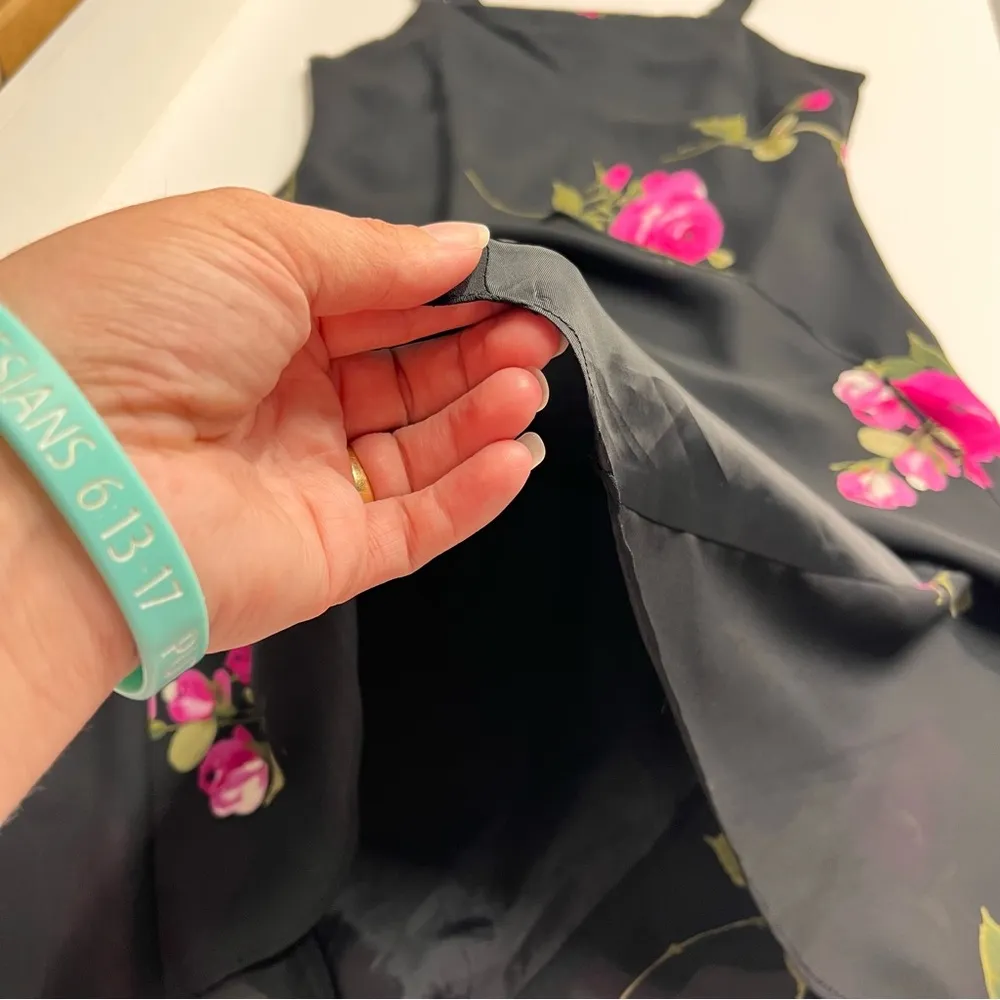 Black pink floral dress y2k style asymmetrical mesh overlay lined dark floral - Image 7