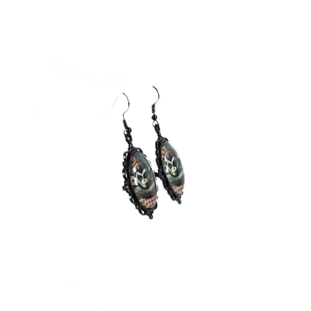 Gothic Victorian "Devilish Reverie" Goth Circus Monkey Cameo Earrings - Image 3