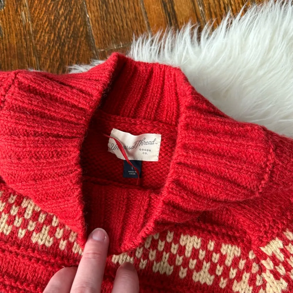 Red, Navy, & Cream Chunky Cropped Sweater Size Large Red - Image 2