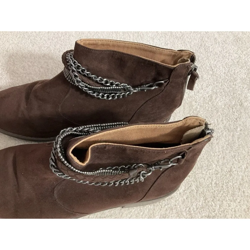 H&M Brown Suede Material w/ Chain Zipper Ankle Boots Womens Size 8 #I3 - Image 7