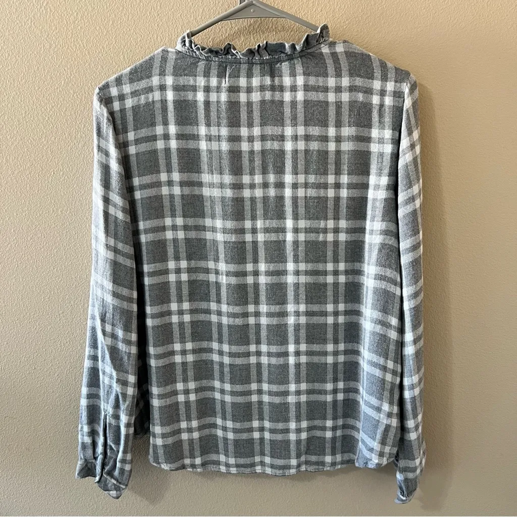 Cloth & Stone x Anthropologie Peasant Blouse Womens Small Gray Plaid Shirt Top - Image 2