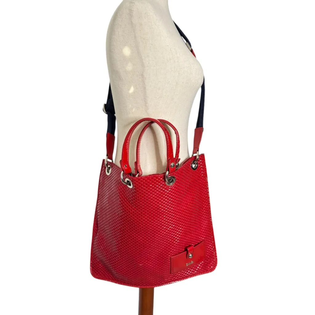 Dolce & Gabbana Red Patent Leather Woven Tote Bag Archive - Image 5