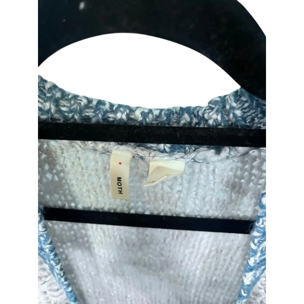 Moth Anthropologie Mohair Duster Cardigan Size Small Loopstitch Ombre Blue Cream - Image 2