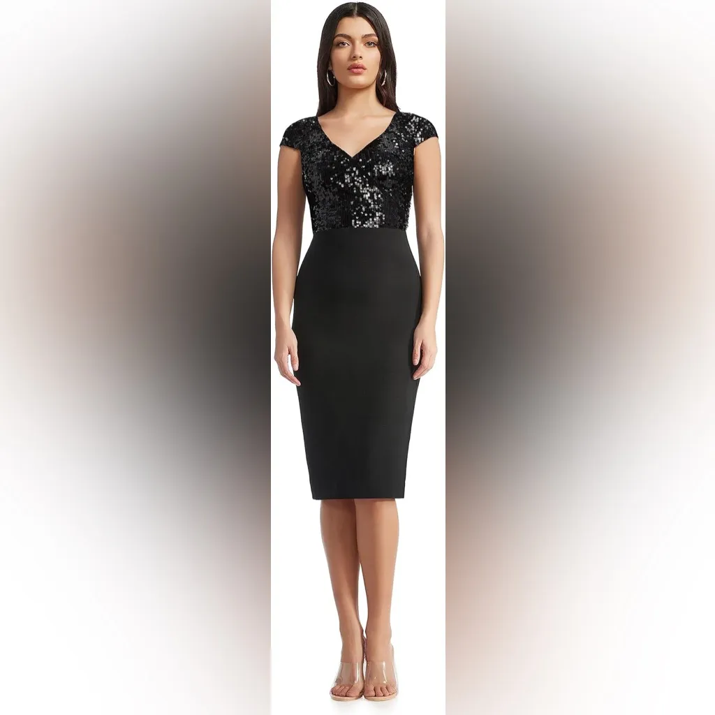 NWT Dress The Population Jaleah Black Sequin V-Neck Bodycon Midi Dress Size L - Image 5