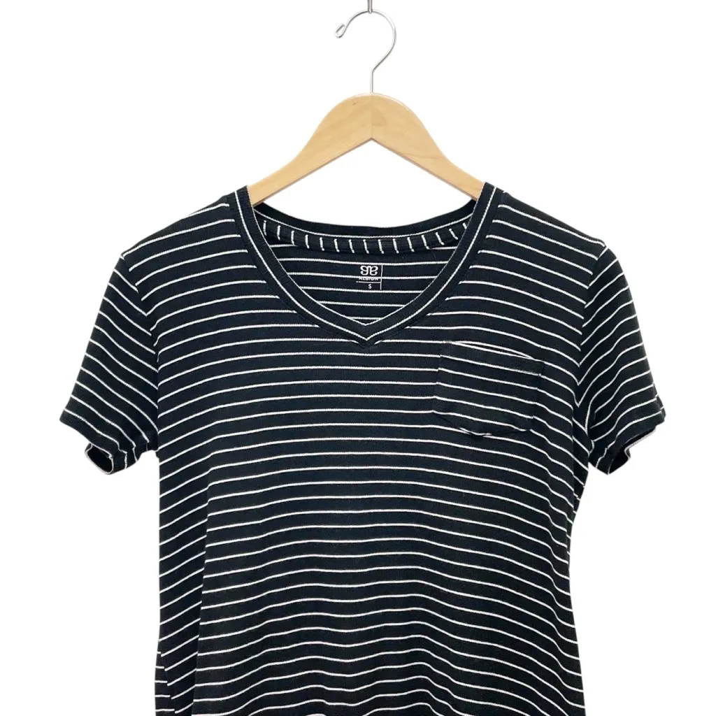 Albion Basic V Neck Tee Black White Stripe Pocket Short Sleeve T Shirt Sz Small - Image 7