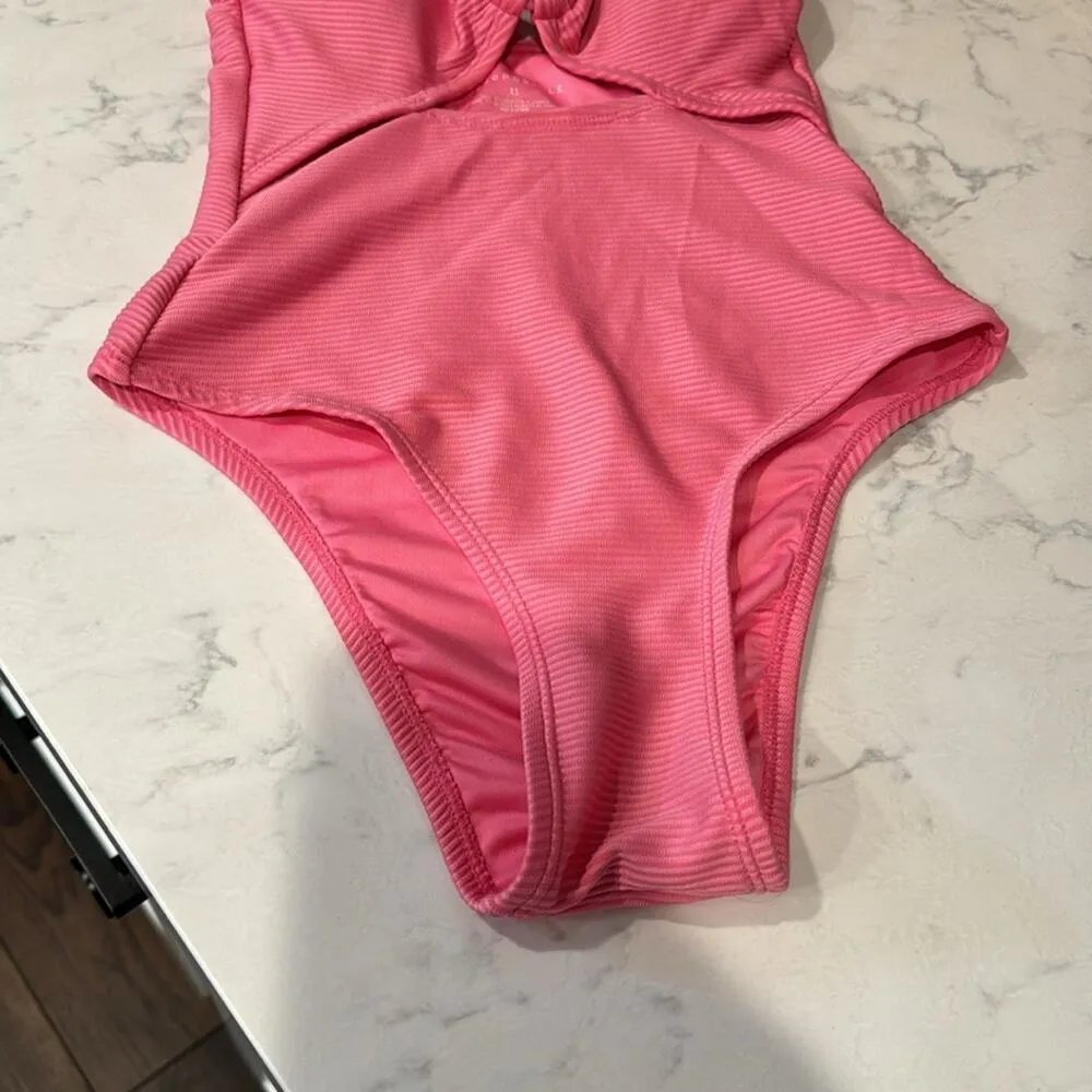 Ribbed O-Ring Monokini swimsuit vacation pink sexy feminine stunner size XS - Image 2