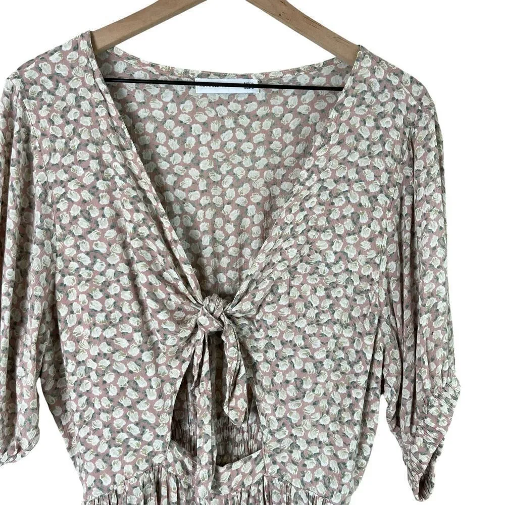 Faithfull The Brand Marigot Tie-Front Dress in Pink Azalea Floral Print, Size 6 - Image 4