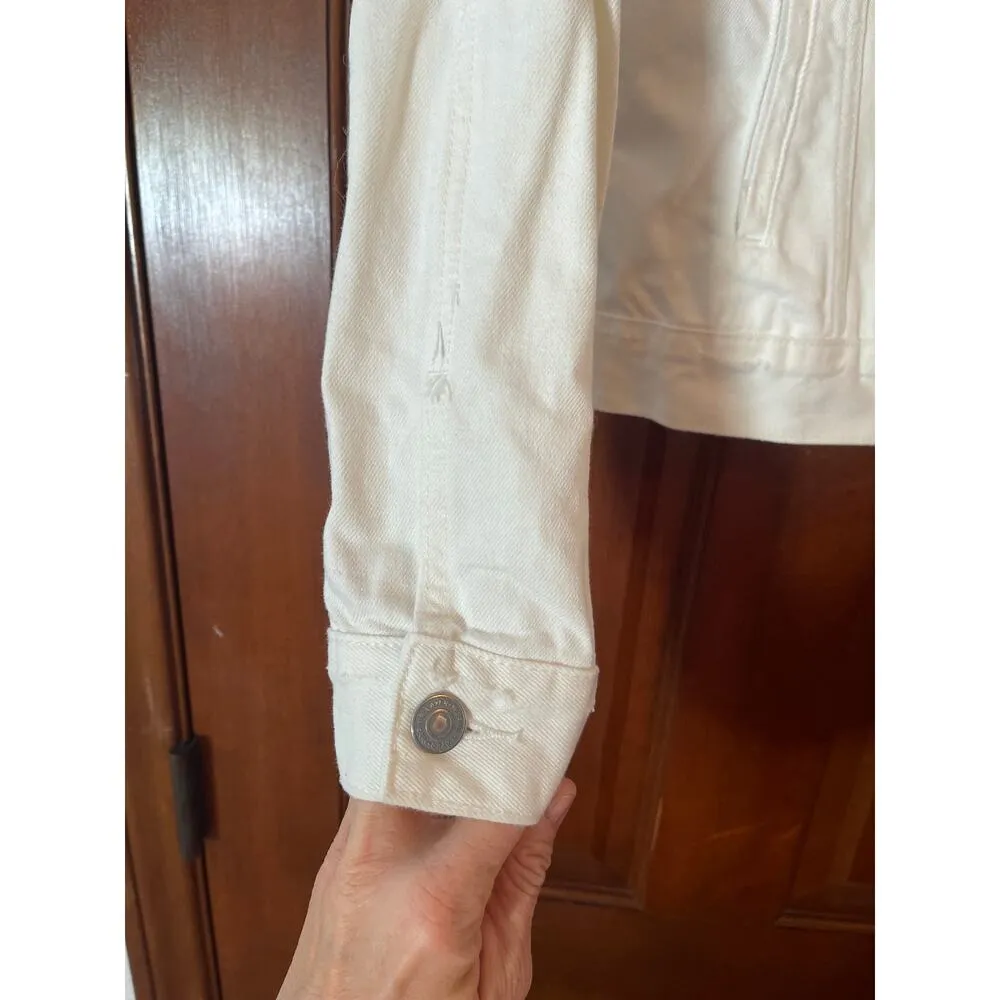 Marine Layer raw edge off  white denim jacket M - Image 3