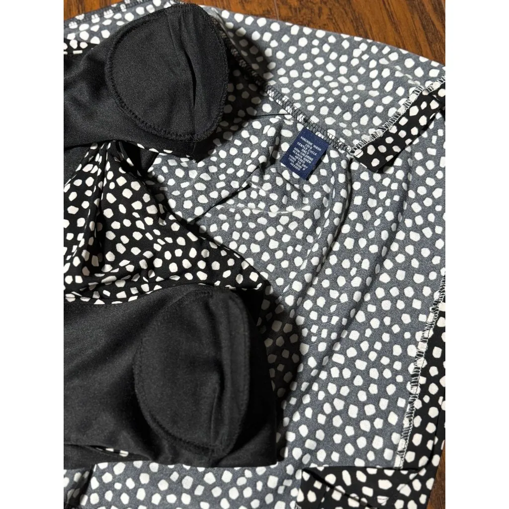 NEW Chaps Womens Sheath Midi Ruched Dress L Black White Polka Dot Stretch Should - Image 6