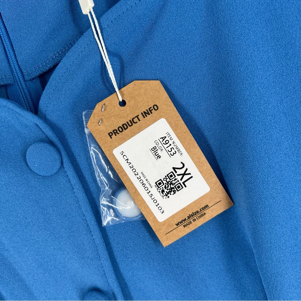 AISIZE Women's 1940s Vintage Square Peplum Bodycon Cocktail Dress Blue‎ 2XL Blue Size undefined - Image 7