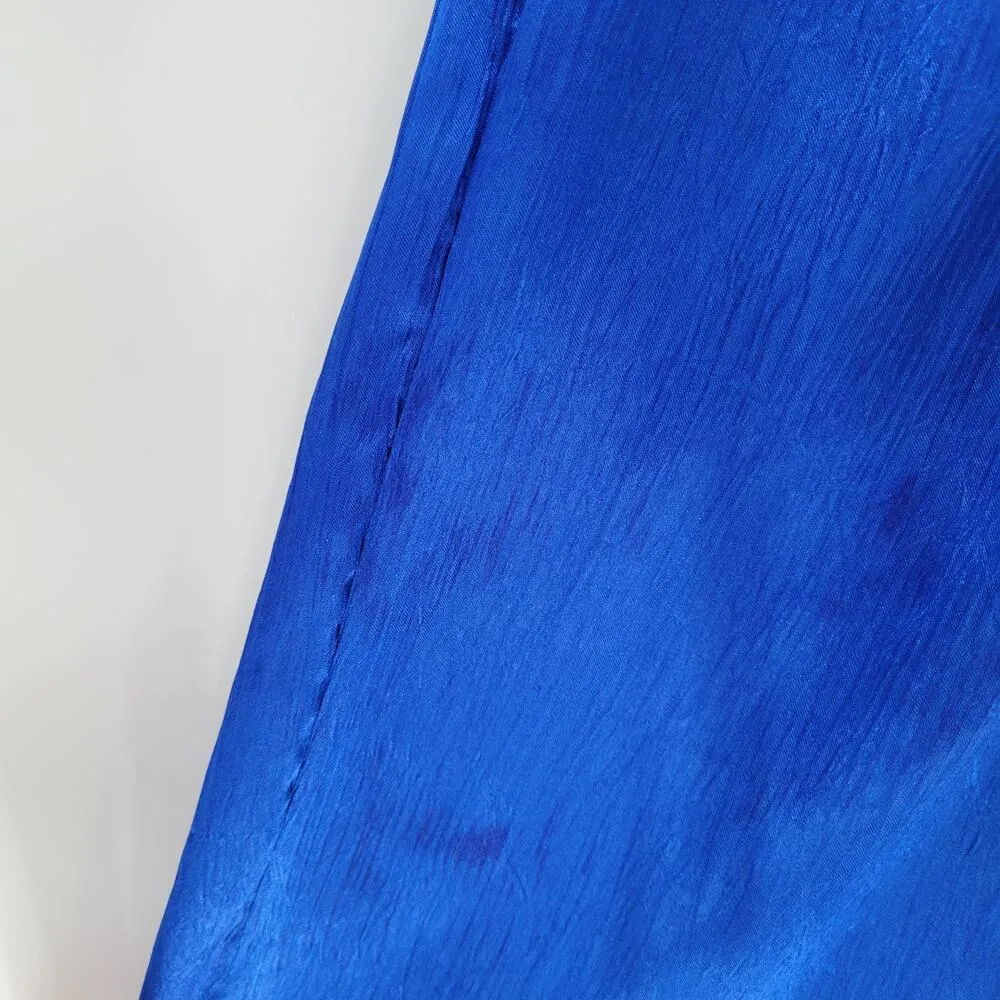 VTG Womens Jumpsuit M Shiny Royal Blue Shirred Button Belted Sleeveless Keyhole Size M - Image 6