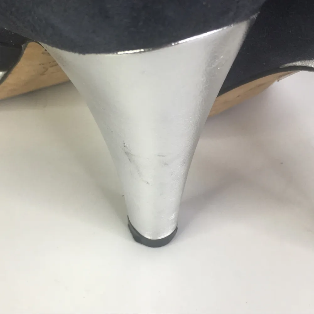 L. K. Bennett Size 7.5 black platform heels Suede black silver 4" - Image 7