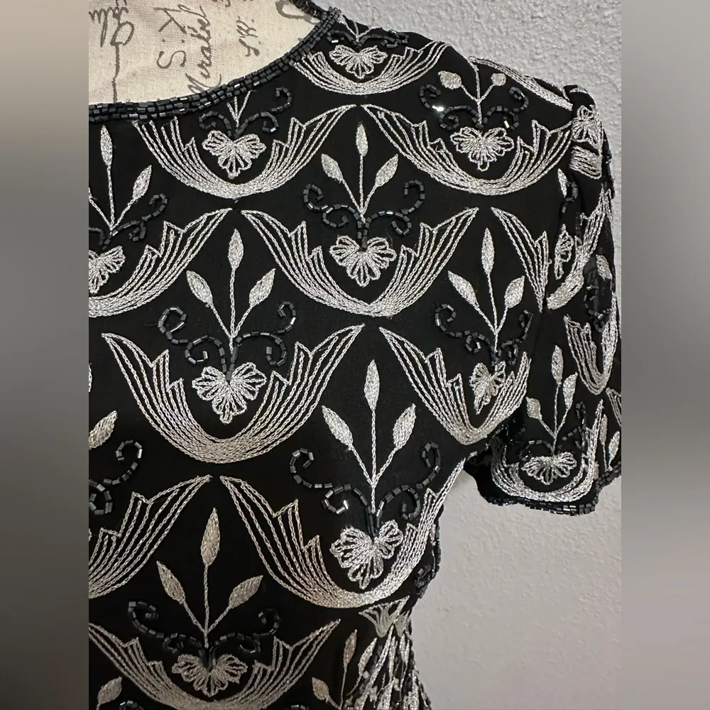 Papell Boutique Evening Sequins Lined Shell Black/silver Black - Image 5