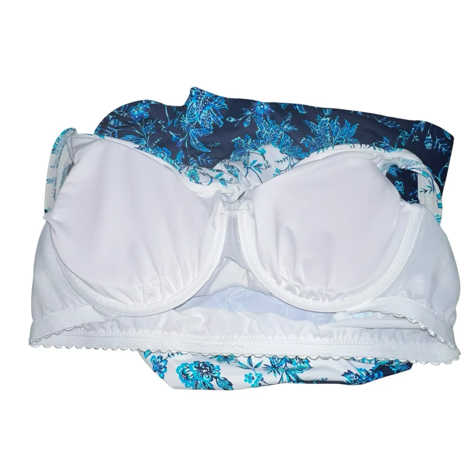 Women's Lands End Surplice Underwire Tankini Swim Top - Navy‎ & White Floral 16 - Image 5