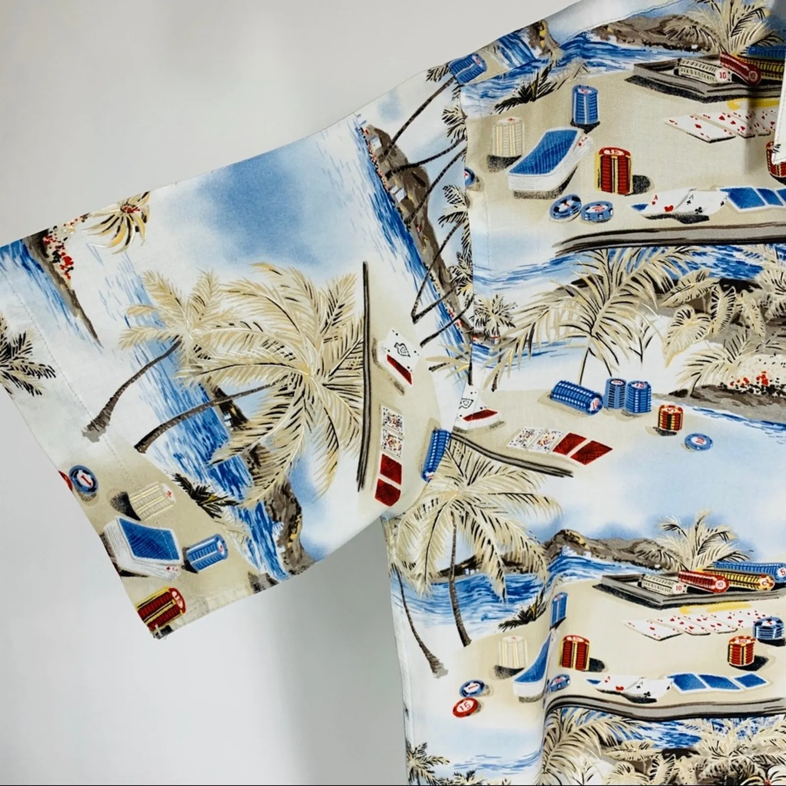 Campia Tropical Beach Poker Camp Shirt Sz Medium Blue - Image 8