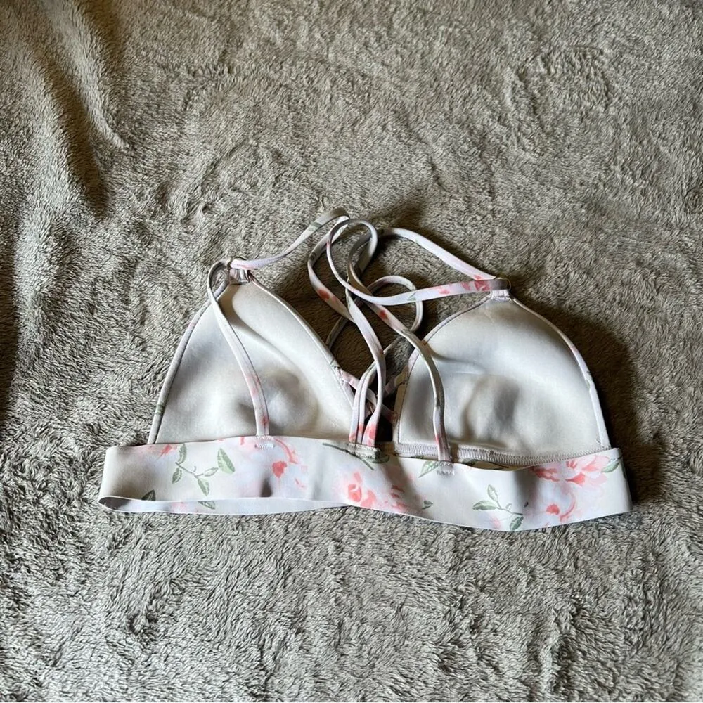 Victoria’s Secret PINK Bonded White Floral Strappy Cross Back Bralette Size M - Image 5
