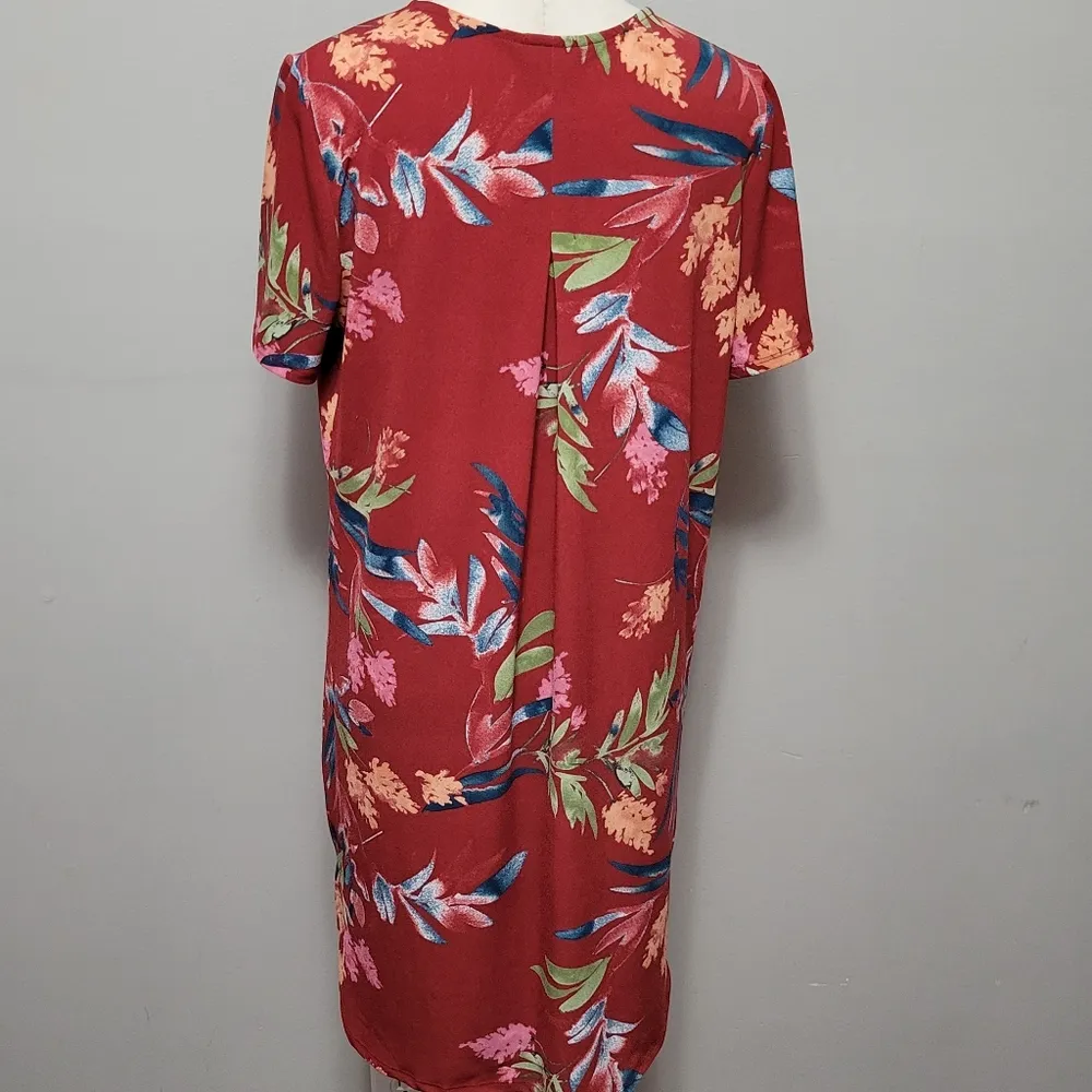 Christian Siriano red tropical floral vneck tunic tshirt dress size large - Image 5