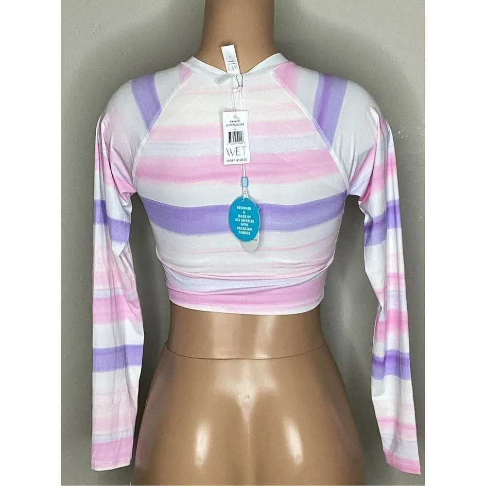 New. WET from L.A. pink and purple stripe rashguard. Large. Retails $108 - Image 5