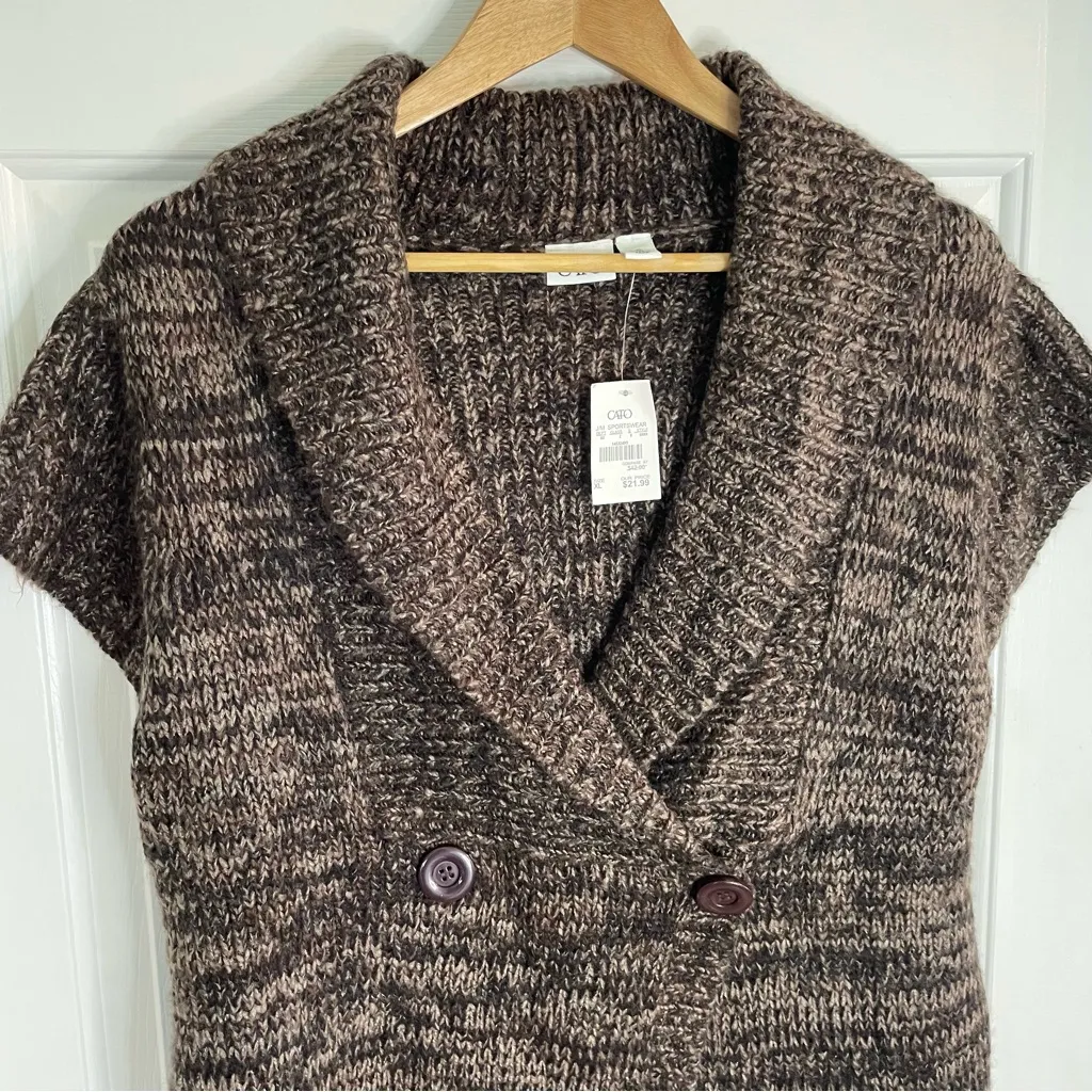 NEW Cato Dark Brown Knit Short Sleeve Shawl Collar V-Neck Cardigan Size XL - Image 3