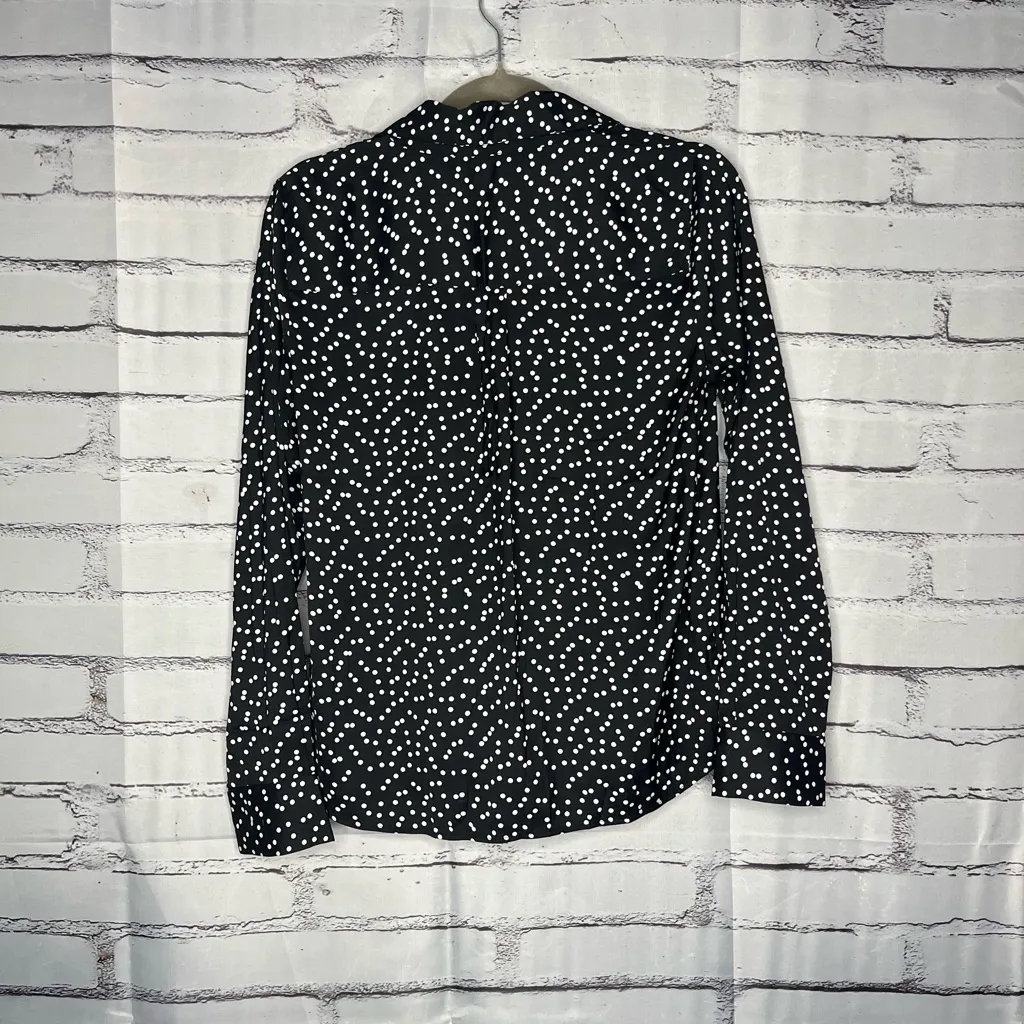 Banana Republic Black White Polka Dot Cowl Neck Surplice Blouse SP Work Casual - Image 10