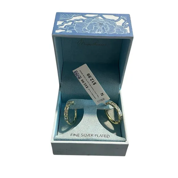 Mia Sarine Hoop Earrings Silver Plated Cubic Zirconia Diamonds NEW - Image 2