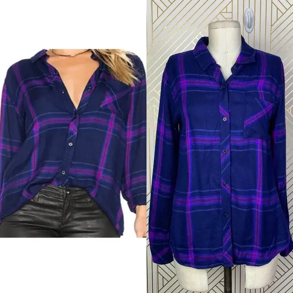 Rails Hunter Plaid Ultraviolet Button-Down LongSleeve Top Blue Purple Size US XS - Image 2