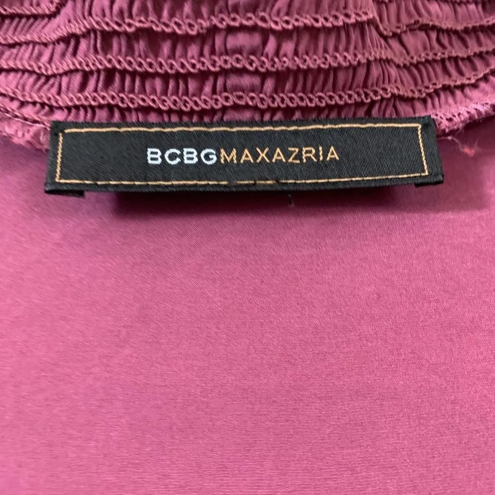 BCBGMaxazria Silk V-Neck Flutter Sleeve Short Sleeve Purple Plum Blouse - Image 2