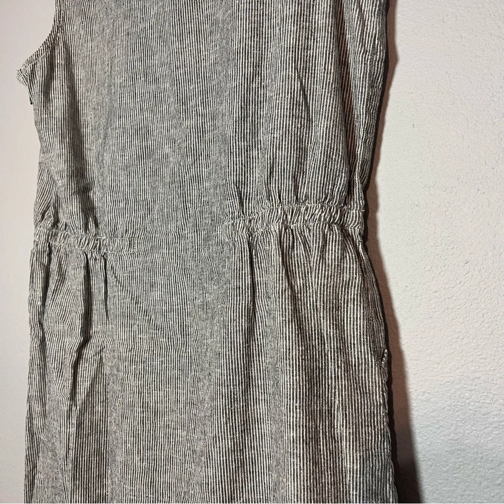 Duluth Trading Co Sleeveless Dress Gray White Vertical Stripes Hemp Cotton Sz 14 - Image 8