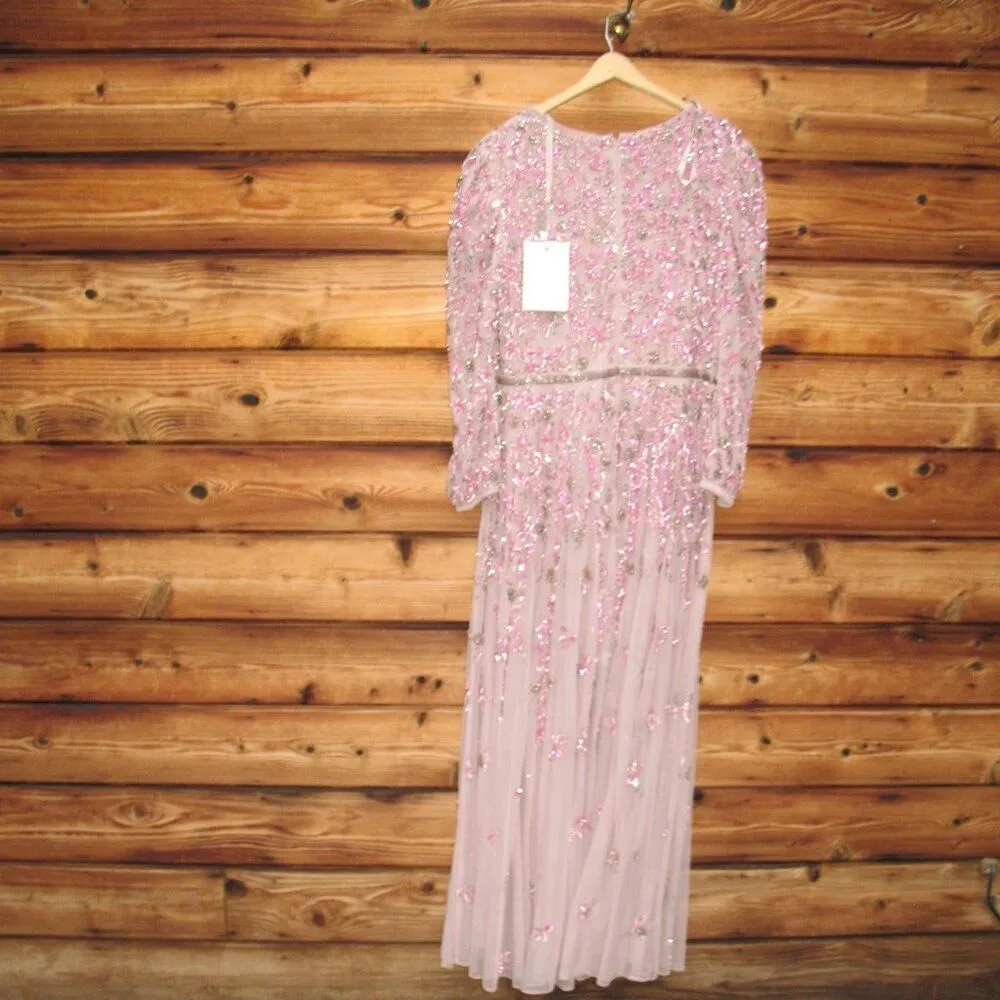 Mac Duggal 5497 Womens Embellished V Neck 3/4 Sleeve A Line Gown Dress - Image 12