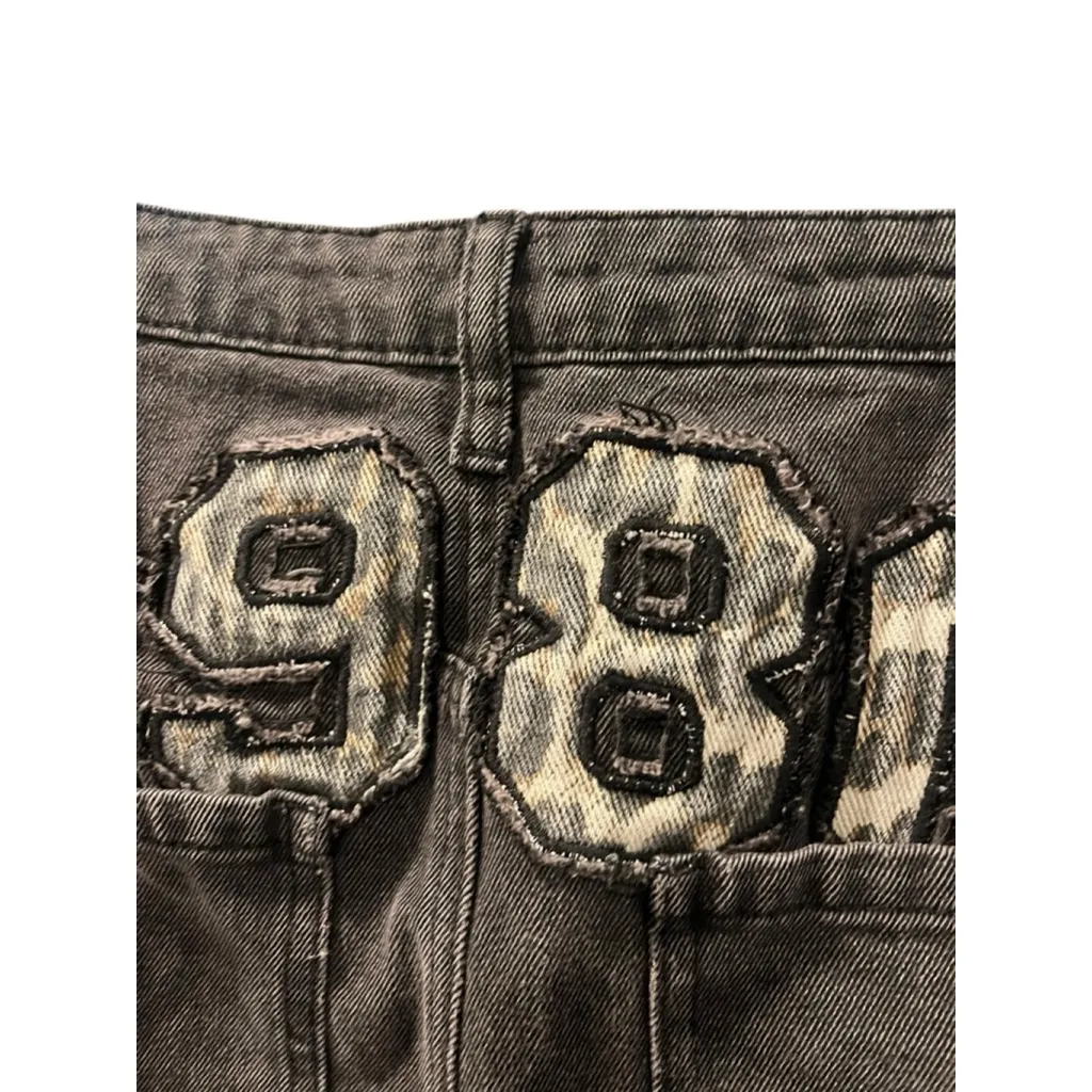 Edikted 1980 Embroidered Wide Leg Black Denim Jeans Size Large Women's Casual - Image 7