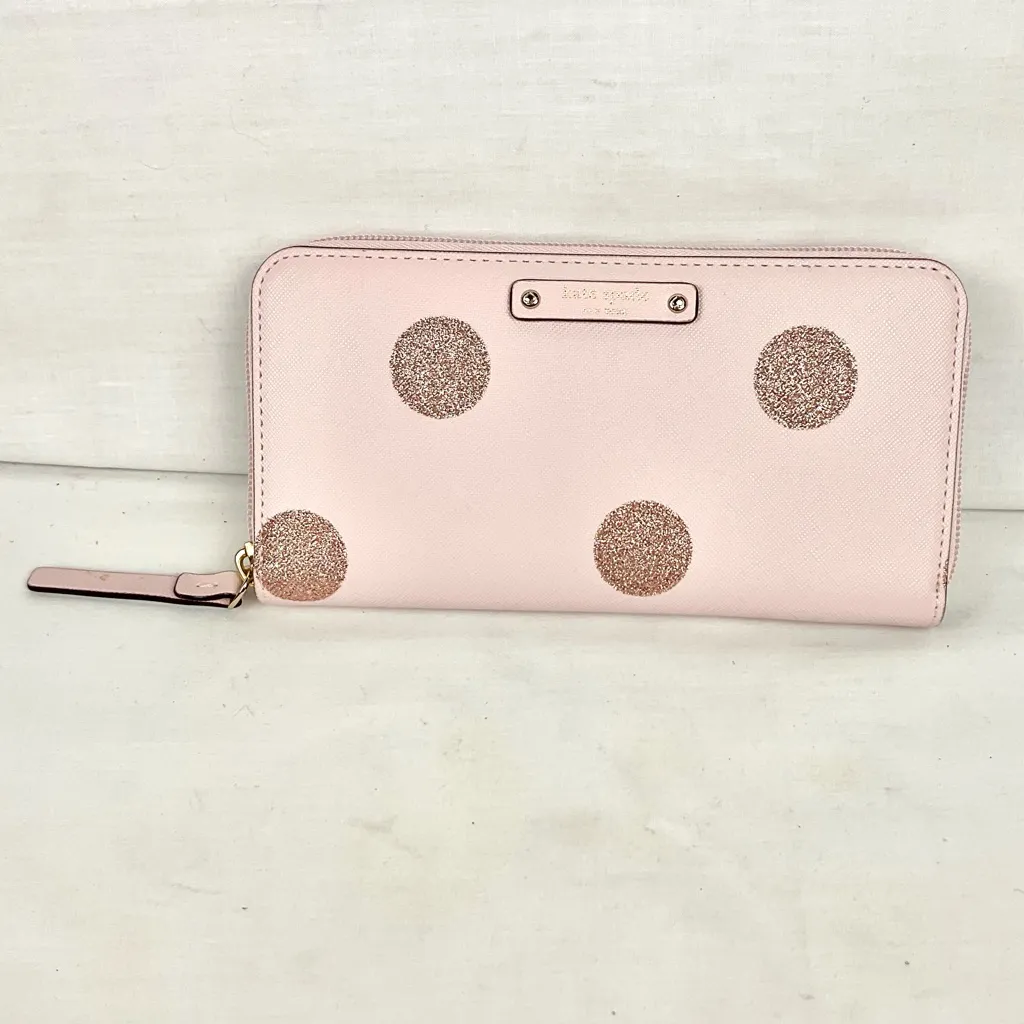 Kate Spade Pink Glitter Dot Wallet New Neda Haven Lane Zip Closure Preppy - Image 2