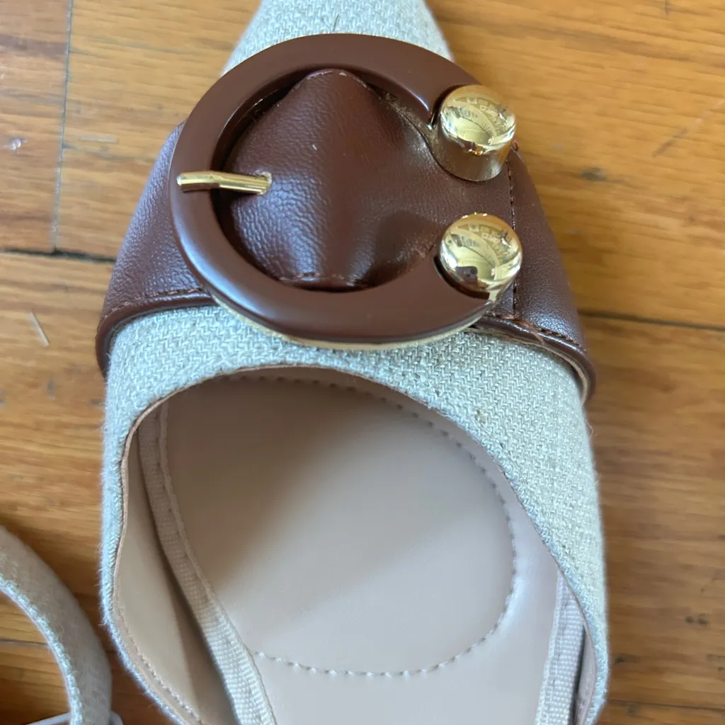 NWT Adrienne Vittadini Brown and Cream Slingback Heels size 7 - Image 4