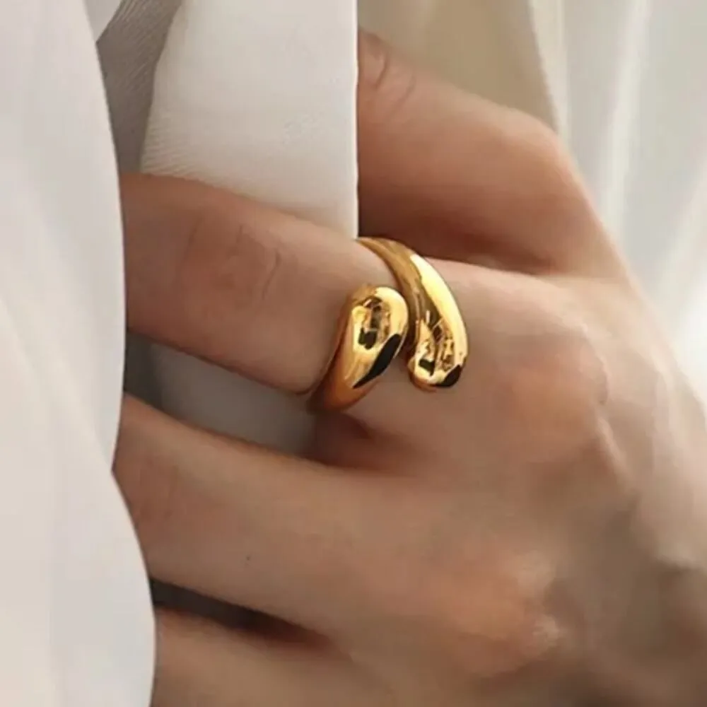 Smooth Double Ball Beads Rings Adjustable Gold Tone Geometric Style Fashion Ring Gold - Image 3