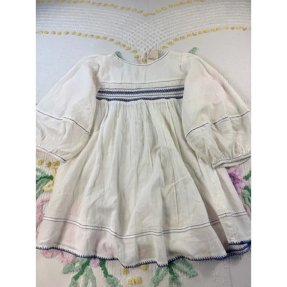 Free People White Embroidered Tunic Top 3/4 Sleeve Bohemian Smocked Cotton S - Image 11
