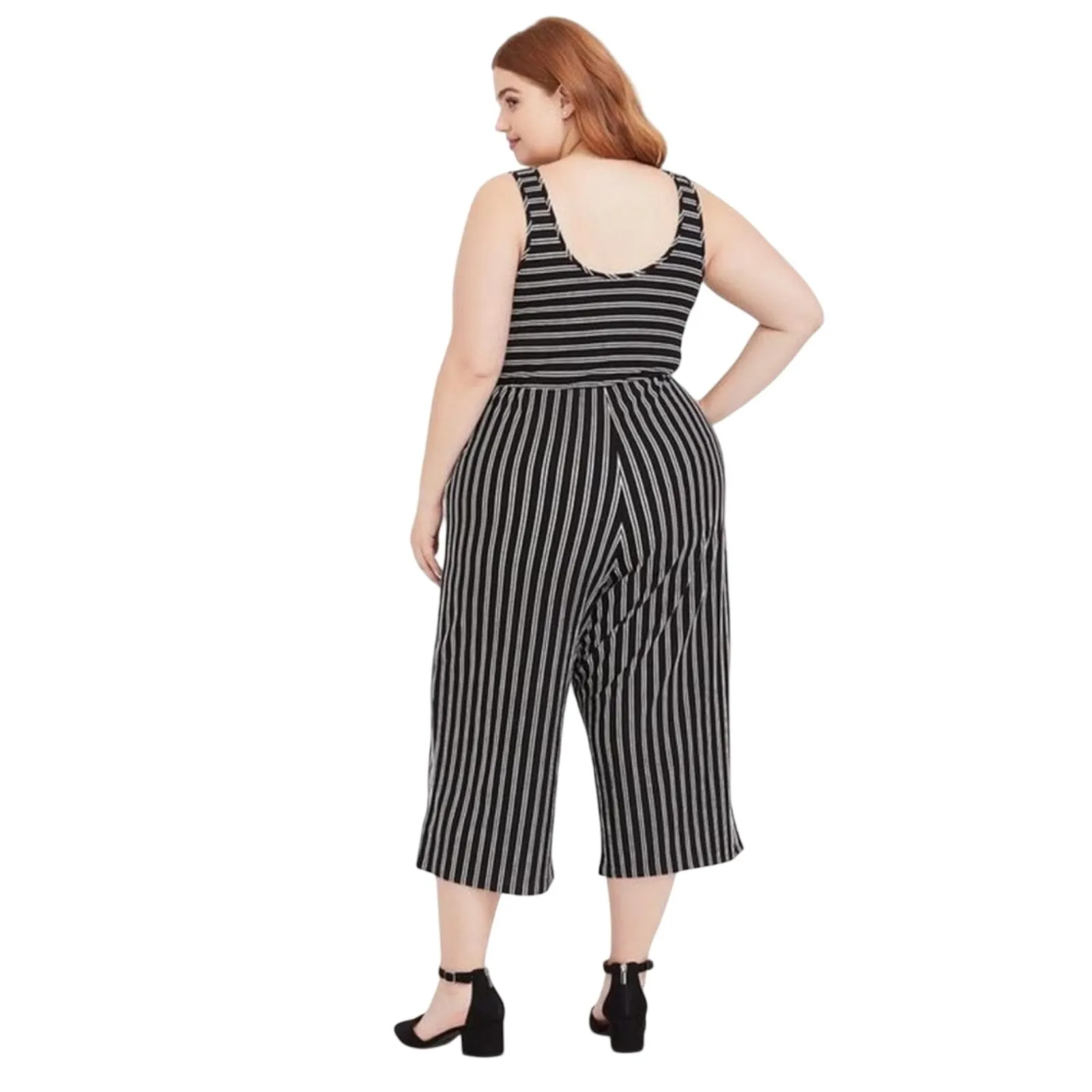 Torrid  Black White Stripe Rib Culotte Jumpsuit Belted Size 0 - Image 2
