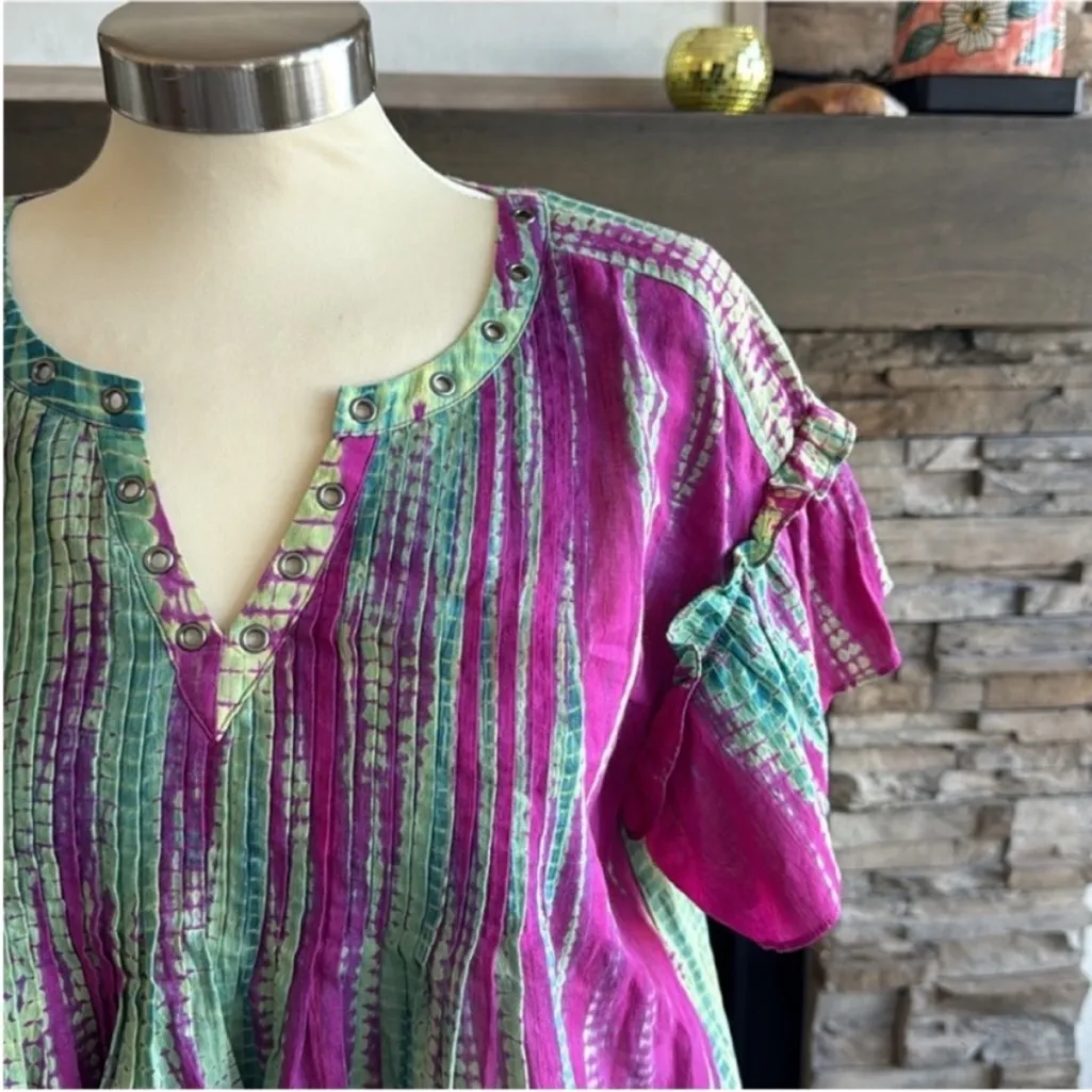 Rebecca Minkoff flutter sleeve tie-dyed detailed split neck top - Image 2