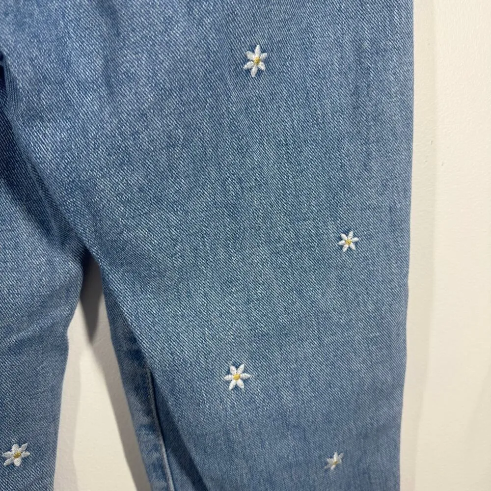 PacSun Jean Women 24 Blue Daisy Embroidery All Over Mom Jean 100% Cotton Cottage - Image 6