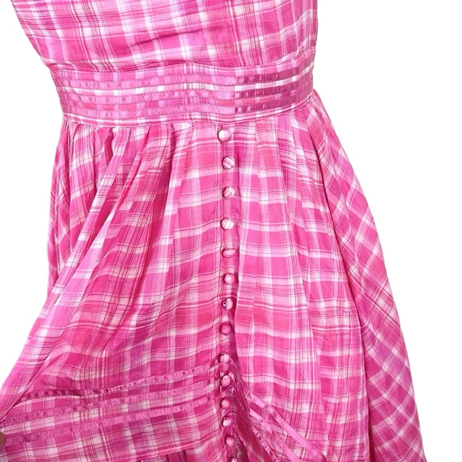 Aje Bungalow Sienna Gingham Halter Neck Maxi Dress Gown Pink AU Size 6 US Size 2 - Image 9