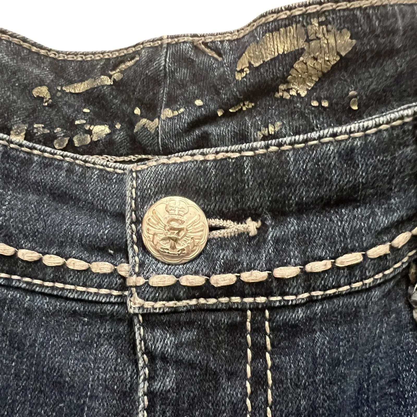 7 FOR ALL MANKIND Dark Wash Jeans Sz 14 Contrast Stitching Tapered Leg Hi-Rise - Image 3