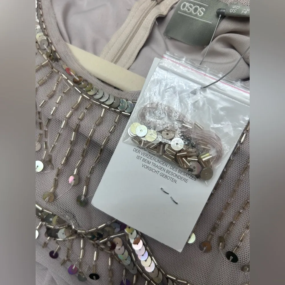 NEW ASOS Design Scallop Hem Embellished Midi Dress Sz 14 - Image 5