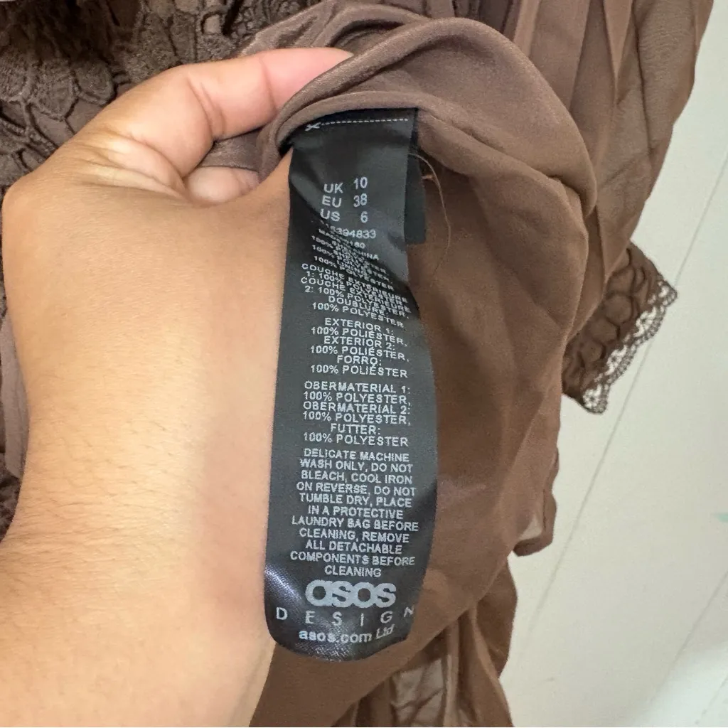 ASOS Design Kalia Lace Mini Dress Brown Size 6 NWOT– Boho Romantic Party Style - Image 4