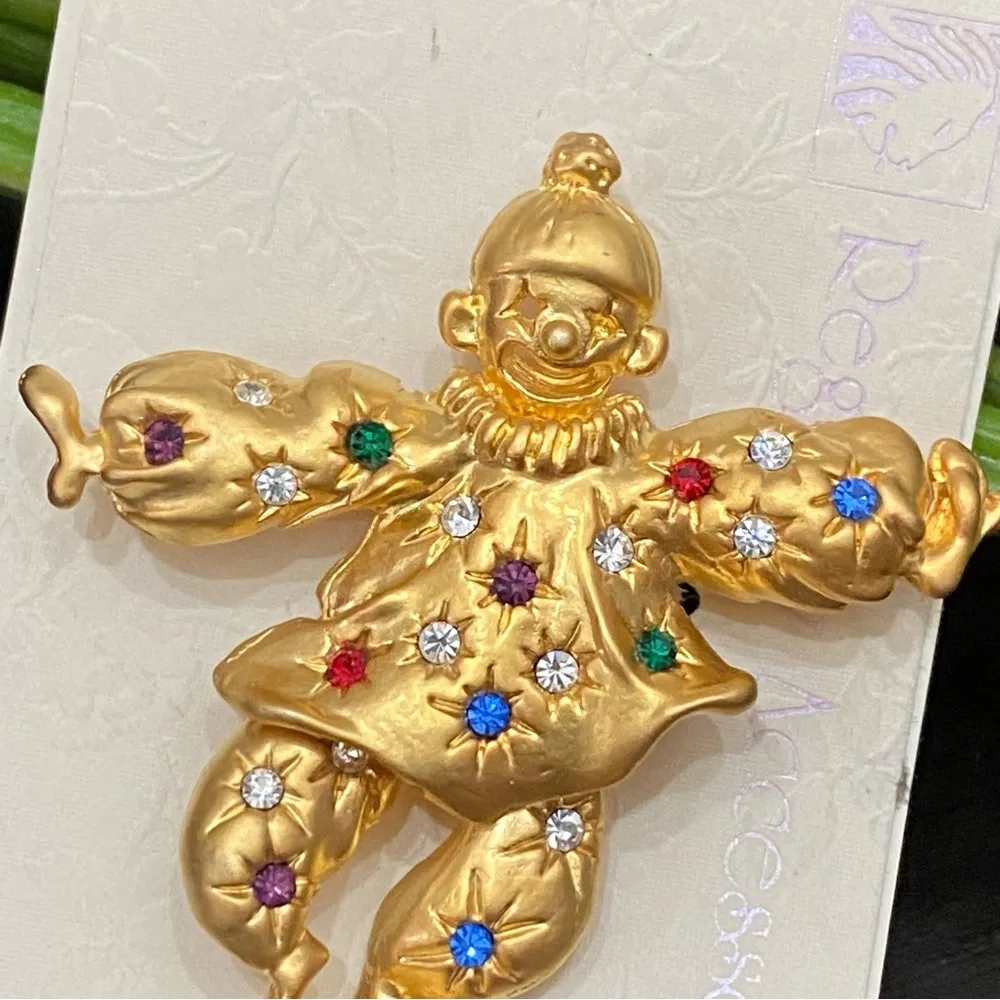 Vintage Regency Accessories Gold Articulated Clown Multi Rhinestones Brooch - Image 5