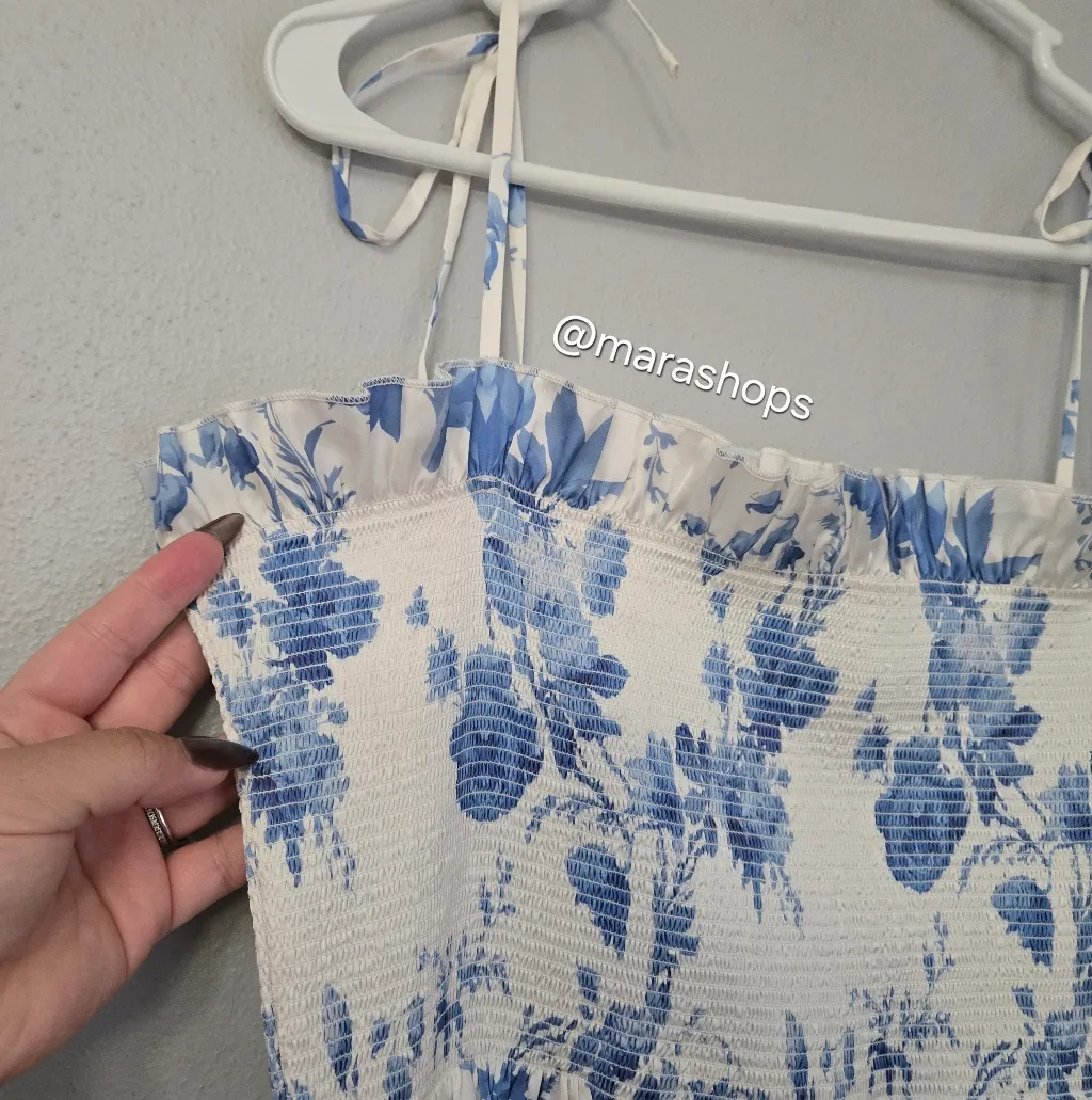 V. Chapman Lily Ruched & Ruffled Stretch Satin Midi Dress Blue Size L - Image 8