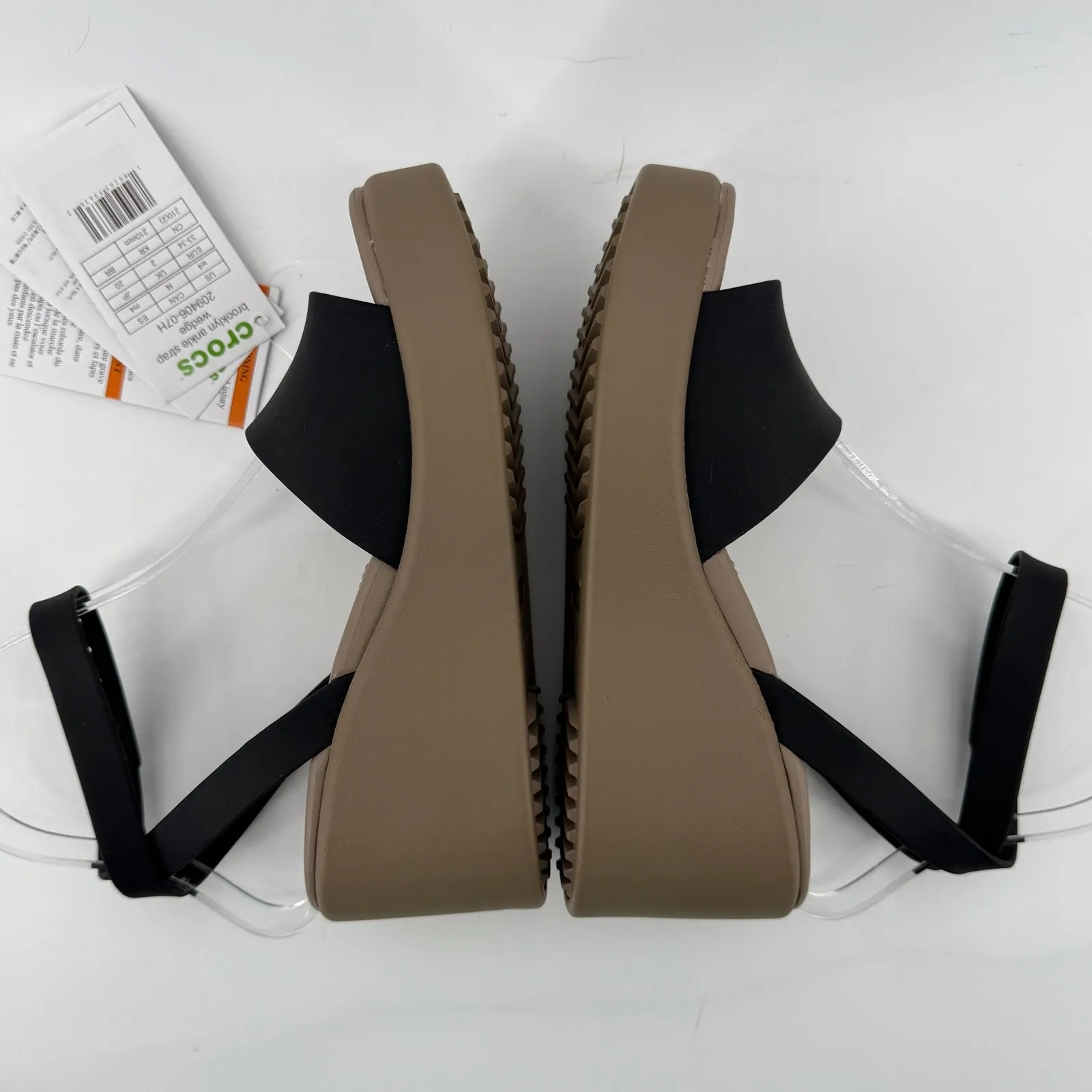 Crocs Brooklyn Ankle Strap Wedge Sandal Black/Mushroom Women 4 W4 Comfort NWT - Image 5