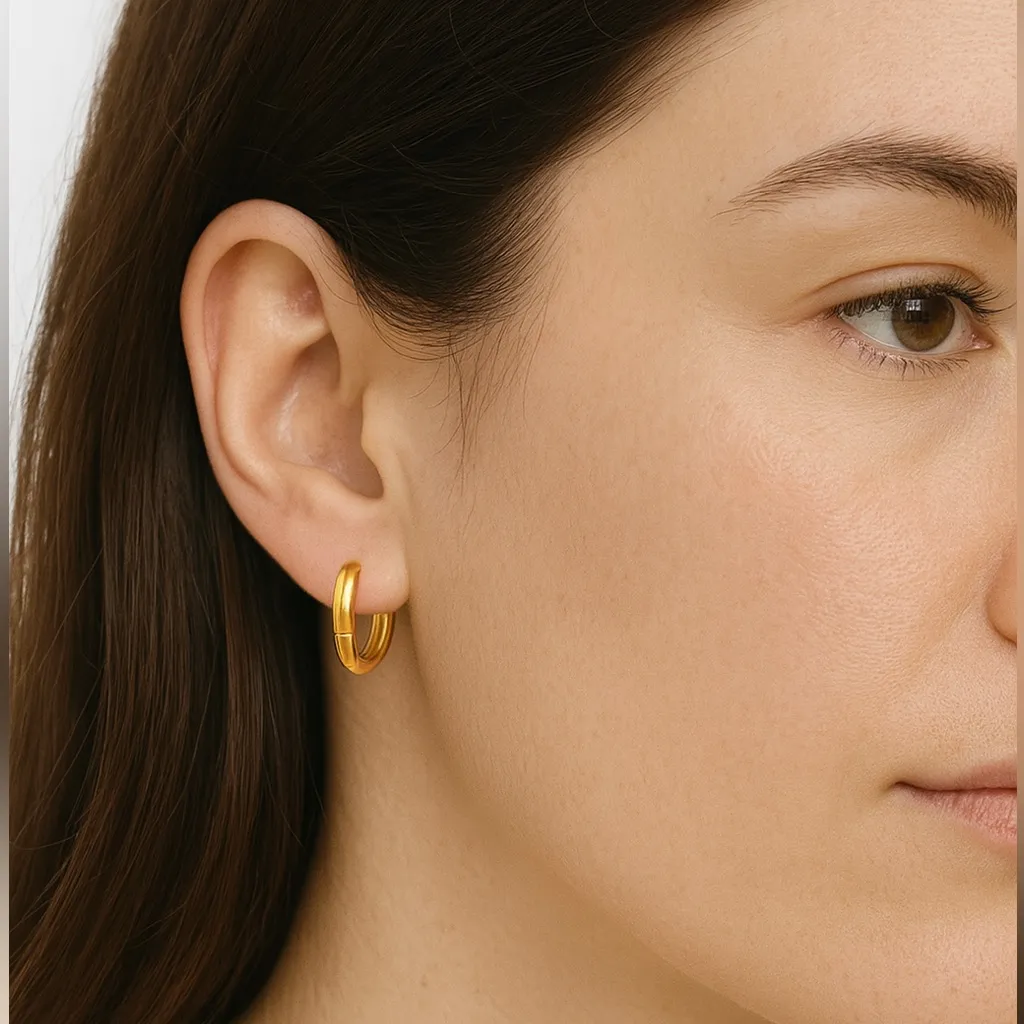 18K Gold 14mm Huggie Hoop Earrings – Stainless Steel, Hypoallergenic - Image 2