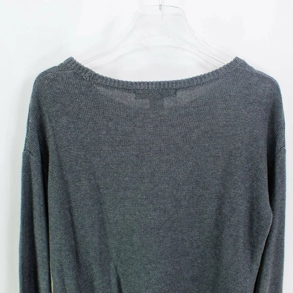 89th & Madison Womens Pullover Sweater Gray Scoop Neck Studded Ribbed Hem - Image 5
