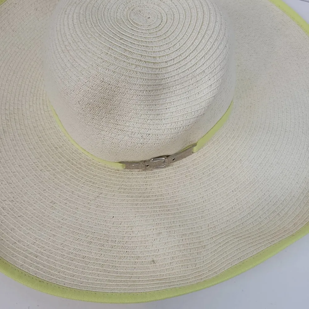 Calvin Klein Womens Straw Hat Large Tan Sun Green Trim & Buckle Panama NWT - Image 82
