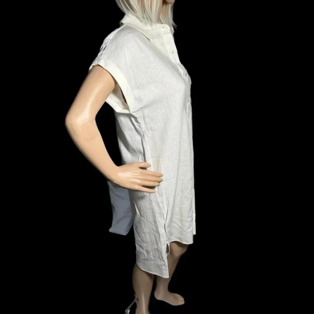 NWT  White Linen Blend Button Front Midi Shirt Dress Coastal Chic - Image 5