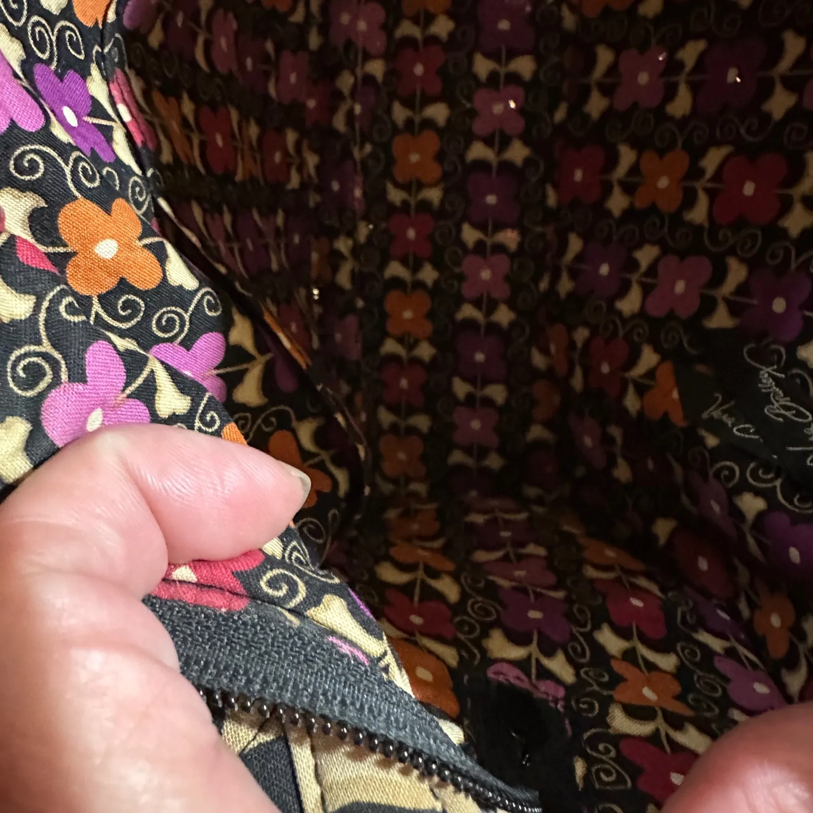 Vera Bradley Suzani  Satchel Floral Quilted Handbag Purse Black Purple Tan‎ - Image 13